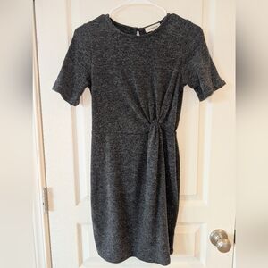 Monteau By Anthropology Charcoal Twist-Front Midi Sweater Dress